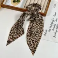 Retro leopard print hair scrunchie with long ribbon, Korean style fashion hair accessory. - 5# Latte Leopard Print