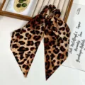 Retro leopard print hair scrunchie with long ribbons, chic Korean ponytail hair accessory. - 6# Dark Leopard Print