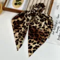 Retro leopard print scrunchie with long ribbon, stylish hair accessory for women ponytail styling. - 7# Light Leopard