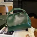 Bolso de mano Boston de cuero suave verde oscuro vintage bandolera elegante para mujer - 27*15*18 cm / Verde