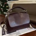 Bolso Boston de cuero marrón vintage, bolso bandolera retro elegante para mujer. - 27*15*18 cm / Café Vino