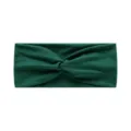 Dark green wide yoga headband with twist knot design, stretchy and sweat-absorbing for fitness. - Dark Green