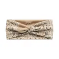 Beige boho paisley knotted headband, stretchy athletic turban and sweat-wicking hair band for women - Beige Paisley