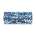 Blue leopard print yoga headband, elastic wide hair band for running and fitness workouts. - Blue Leopard Print