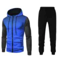 Men's casual athletic tracksuit detail showcasing blue gradient hoodie and black pants. - M / Top And Bottom / Sapphire Blue