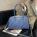 Blue genuine leather top handle shoulder bag for women, classic crossbody tote bag for daily commute. - 37*12*23CM / Blue
