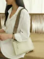 Genuine leather retro crossbody bag for women, stylish wide strap shoulder bag in cream white. - Off White