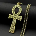 Gold Ankh cross pendant necklace sacred geometry cutout vintage hip hop jewelry chain - Gold