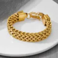 Detailed view of gold stainless steel thick chain bracelet, stylish daily jewelry accessory. - Twist Bracelet (S4015A) / Gold