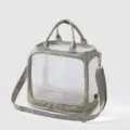 Borsa trasporto uccelli trasparente dettaglio, borsa viaggio animali con trespolo legno. - Grigio