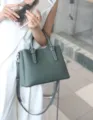 Green leather tote bag for women, stylish top handle shoulder bag with crossbody strap. - 31*13*23CM / Almond Green