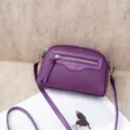 Purple leather crossbody bag, stylish women's shoulder bag with front zipper pocket. - Purple