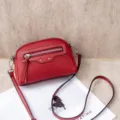 Red genuine leather crossbody bag for women, stylish small square shoulder handbag with zipper. - Burgundy