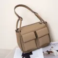 Genuine leather shoulder bag for women, large capacity crossbody tote with dual front pockets. - Gray