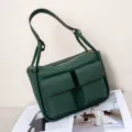 Genuine leather shoulder bag for women, large capacity crossbody tote bag with multi pockets. - Dark Green