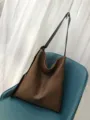 Brown soft leather hobo shoulder bag, casual slouchy crossbody bag for women daily use. - Dark Khaki