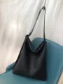 Genuine leather slouchy hobo bag for women, casual soft leather crossbody shoulder bag. - Black