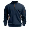 Men's stand collar half-zip sweatshirt long sleeve casual multi-pocket solid color pullover top - S / Tops / Navy Blue