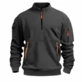 Men's dark grey stand collar long sleeve pullover with half zip and utility pockets. - S / Tops / Dark Gray