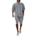 Men's summer casual oversized short sleeve t-shirt and matching shorts tracksuit set in grey. - M / Top And Bottom / Light Gray