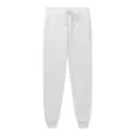 Detailed view of white men casual sweatpants showcasing elastic drawstring waist and tapered cuffs. - S / White