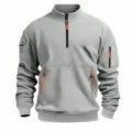 Men's casual quarter-zip mock neck sweatshirt with tactical pockets and orange zippers. - S / Tops / Light Gray