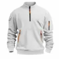 Men half zip stand collar sweatshirt tactical pocket casual long sleeve pullover top detail - S / Tops / White