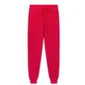 Detailed view of the red fleece-lined men's sweatpants showing the elastic drawstring waist. - Red