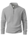Men grey quarter zip fleece pullover sweatshirt solid long sleeve casual winter top - S / Tops / Gray