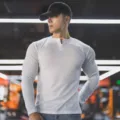 Men's casual long-sleeve waffle Henley t-shirt, solid color slim fit fitness top for daily wear. - Henley White
