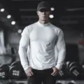 Men's solid quick-dry long sleeve athletic shirt for gym workout running fitness training. - High Neck White