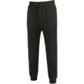 Men black waffle knit casual pants featuring a comfortable drawstring waist and stylish tapered cuffs. - Black