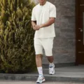 Men's casual sportswear set short sleeve t-shirt and shorts lightweight solid color outfit - S / Top And Bottom / White
