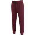 Close-up view of mens dark red waffle knit sweatpants with adjustable drawstring waistband. - Burgundy