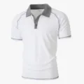 Men's short sleeve polo shirt casual contrast collar slim fit white basic top summer tee - S / Tops / White