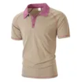 Men's short sleeve polo shirt casual contrast color lapel slim fit summer fashion top - S / Tops / Khaki