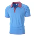 Men's Short Sleeve Polo Shirt Blue Contrast Color Lapel Casual Summer Top Apparel - S / Tops / Sapphire Blue