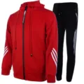 Men's Red Zipped Hoodie And Black Tracksuit Set With Three Stripes Casual Sportswear - S / Top And Bottom / Red