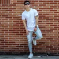 Men's solid white short sleeve t-shirt, casual fitness training apparel detail view. - White