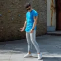 Men athletic tight short sleeve t-shirt casual slim fit fitness summer top workout tee - M / Blue