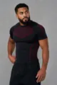 Men's short sleeve compression gym t-shirt athletic training workout sportswear top black - Black & Red Plain