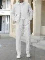 Detail view of the casual waffle tracksuit jacket and pants, featuring textured fabric. - S / Set / White