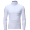 Men's white turtleneck long sleeve slim fit solid knit base t-shirt basic top variant. - S / Tops / White