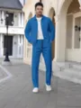 Completo tuta casual in tessuto waffle da uomo giacca con zip e pantaloni per stile. - Blu Zaffiro