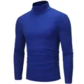 Men's Solid Royal Blue Turtleneck Long Sleeve Slim Fit Casual Pullover T-Shirt Top - S / Tops / Blue