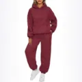Conjunto de chándal de felpa casual para mujer sudadera con capucha burdeos y pantalón. - Burdeos