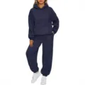 Chándal de felpa azul marino para mujer con sudadera con capucha y pantalón variante. - Azul marino