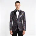 Men's colorful sequin tuxedo blazer sparkling party jacket for stage host wedding show - S / Colorful