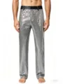 Men's silver sequin dress pants, featuring a sleek black waistband, ideal for stage and party. - Silver Gray