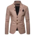 Veste de blazer décontractée pour hommes col stand kaki multi-boutons élégante coupe slim vêtements - S / Kaki